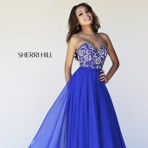 Sherri Hill Royal Blue Crystal Embellished Gown, Style 8545, Sz 4